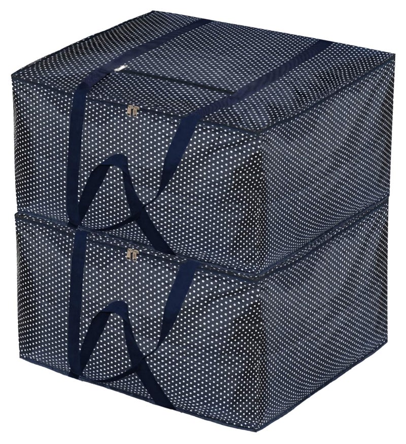 Kuber Industries Kuber Industries Dot Printed Large Size Lightweight Foldable Parachute Jumbo Underbed Storage Bag with Zipper and Handle Pack of 2Blue  - Image 1
