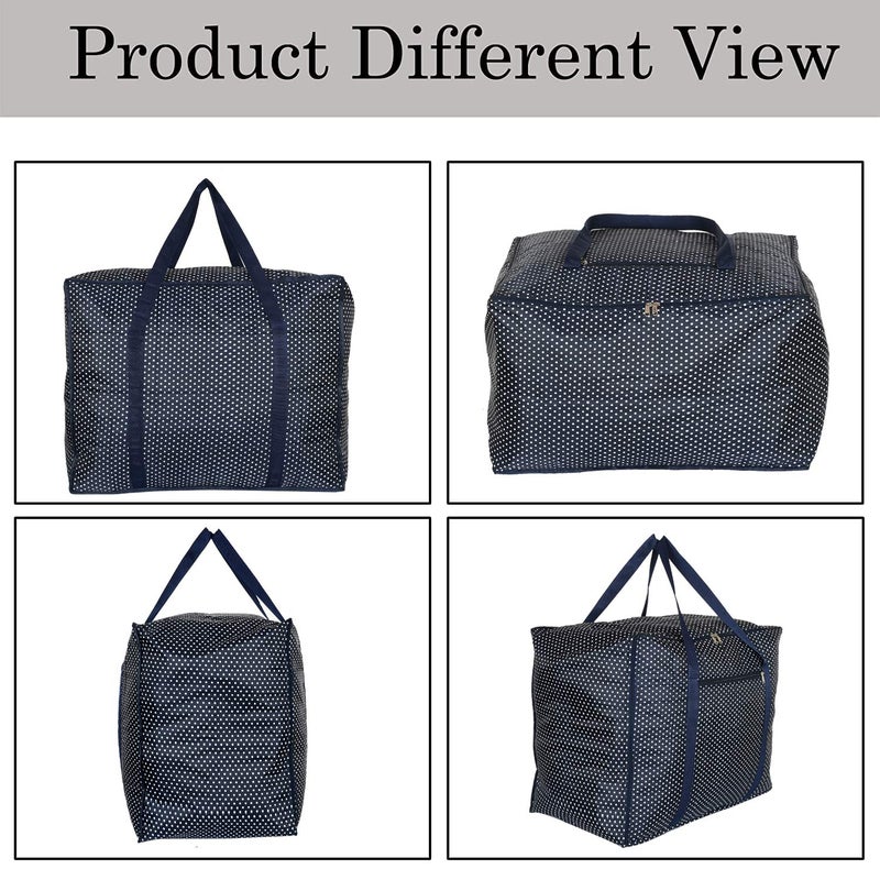 Kuber Industries Kuber Industries Dot Printed Large Size Lightweight Foldable Parachute Jumbo Underbed Storage Bag with Zipper and Handle Pack of 2Blue  - Image 4