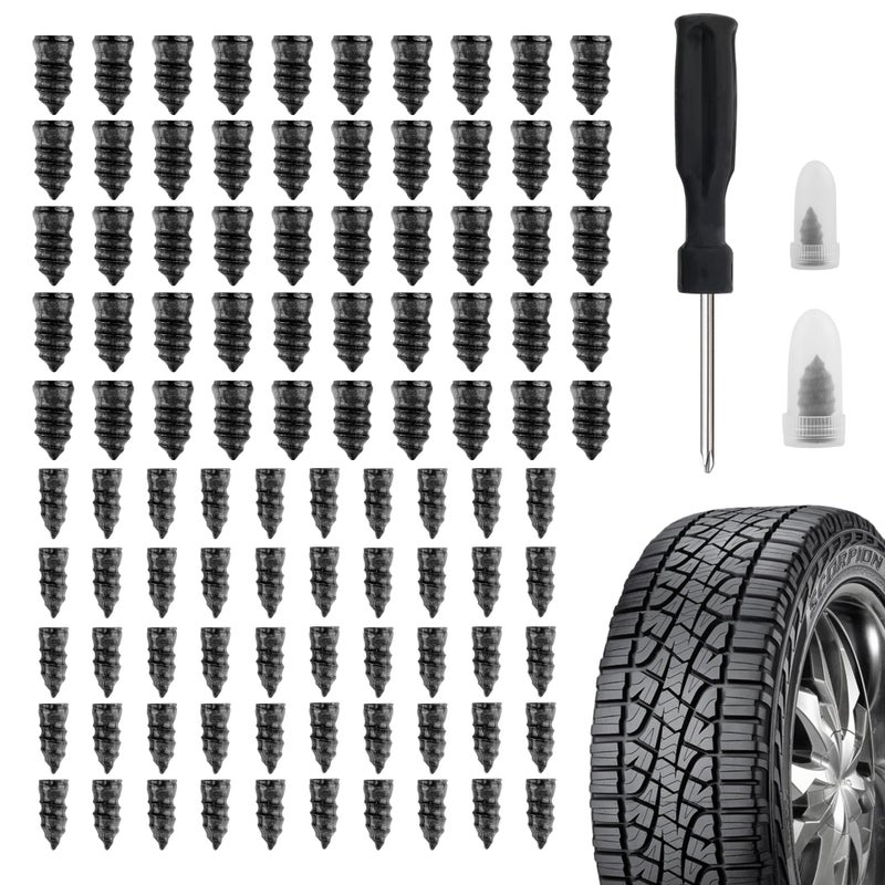 Salior 100PCS Tire Plug Kit with Screwdriver,Rubber Flat Tire Repair Kit for Fast Repair of Tire Punctures,Durable Car Tire Repair Kit Self-Service Repair Nails for Car Motorcycle Truck - Image 1