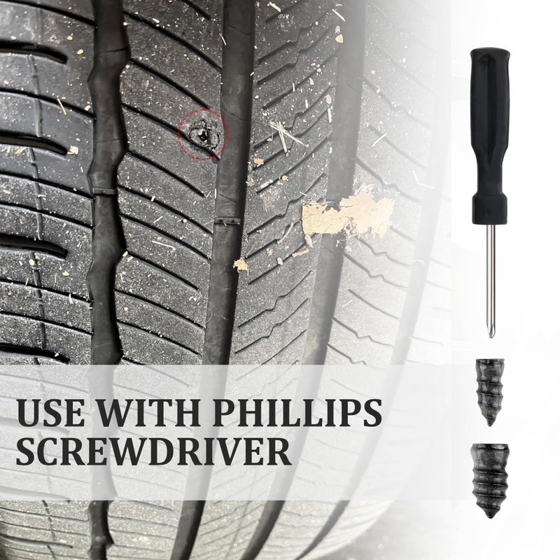 Salior 100PCS Tire Plug Kit with Screwdriver,Rubber Flat Tire Repair Kit for Fast Repair of Tire Punctures,Durable Car Tire Repair Kit Self-Service Repair Nails for Car Motorcycle Truck - Image 3