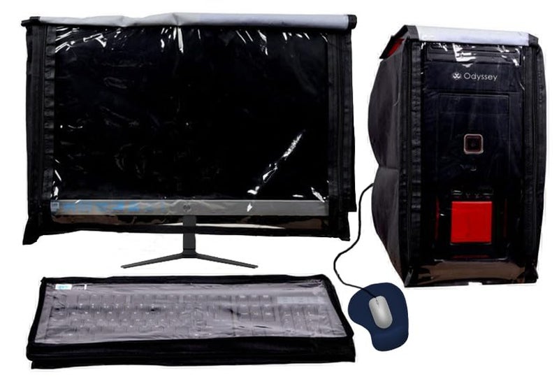 TAXSHVI Computer Desktop 3 Pcs PVC Cover Set – Water-Resistant Dust Protection for Monitor, CPU & Keyboard | Extra Zip Closure | Ideal for Office, Home & Business Use (27 Inch) - Image 2