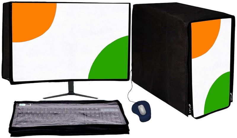 TAXSHVI Computer Desktop 3 Pcs PVC Cover Set – Water-Resistant Dust Protection for Monitor, CPU & Keyboard | Extra Zip Closure | Ideal for Office, Home & Business Use (27 Inch) - Image 1