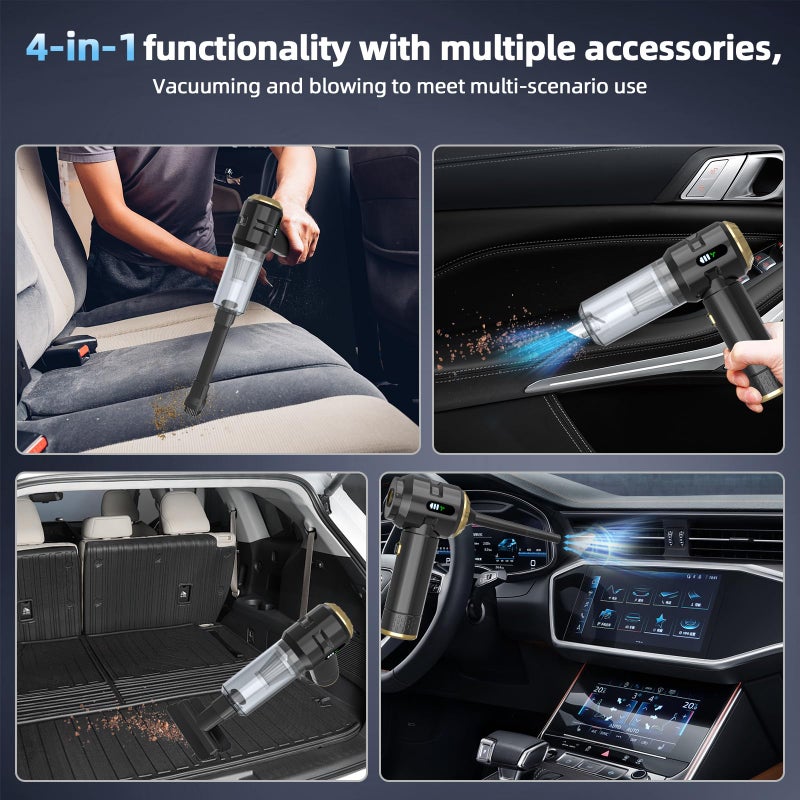 Higoom Cordless Handheld Car Vacuum Cleaner,Rechargeable Portable Lightweight Dust Blower,22000PA Powerful Suction Mini Vacuum Cleaner for Deep Cleaning of Home,Car and Pet Hair(Black-Gold) - Image 3