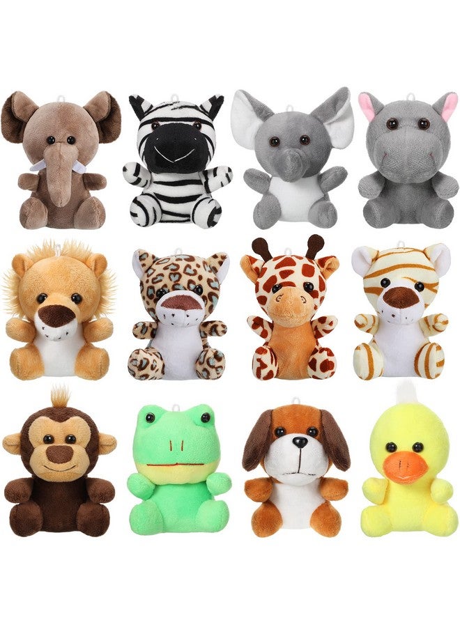 Skylety 12 Pieces Mini Stuffed Animals 4.8 Inch Cute Safari Plush Toys Elephant Lion Giraffe Tiger Puppy Zebra Duck for Jungle Animal Themed Parties Teacher Student Award Prizes - Image 1