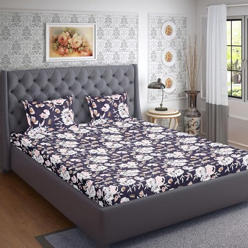 Skyla Double Bed Super King Size Bedsheet with 2 Pillow Covers|Bedsheet 108 x 108 Inch| 400 TC King Size Cotton Floral Bed Sheet Breathable|Super Soft Printed Bedsheet(Nightfall Bloom) - Image 2