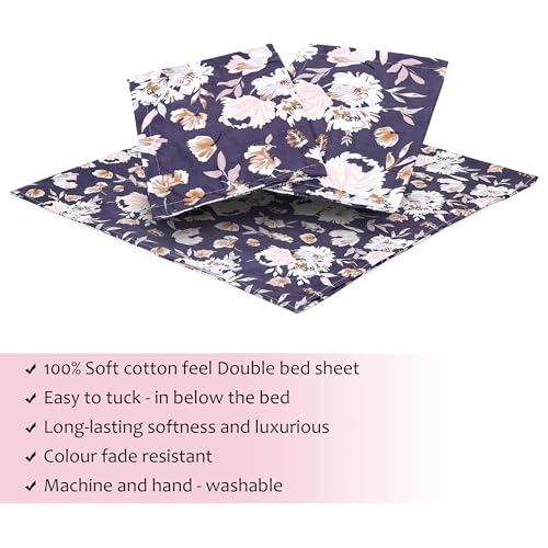 Skyla Double Bed Super King Size Bedsheet with 2 Pillow Covers|Bedsheet 108 x 108 Inch| 400 TC King Size Cotton Floral Bed Sheet Breathable|Super Soft Printed Bedsheet(Nightfall Bloom) - Image 4