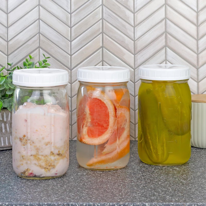Cornucopia Brands Wide Mouth Plastic Mason Jar Lids (24-Pack Bundle); 2 Dozen Unlined White Ribbed Lids, 86-450 Size - Image 4