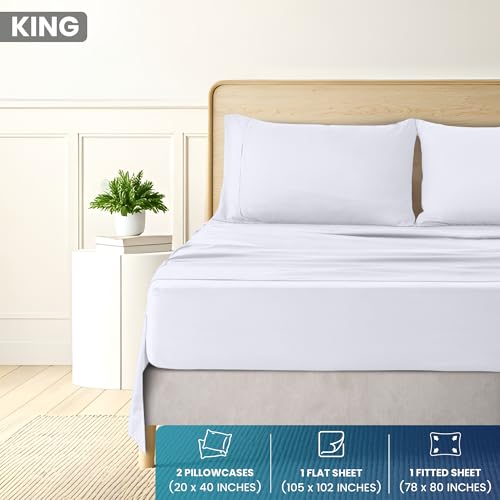 Utopia Bedding King Sheet Set - Brushed Microfiber - Soft Bed Sheets for King Size Bed - Includes 1 Fitted, 1 Flat, & 2 Pillow Cases - Deep Pocket (White) - Image 2