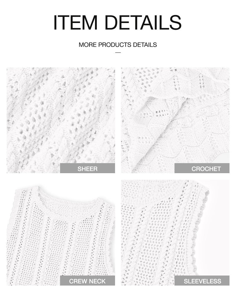 KIRUNDO Beach Vacation Clothes for Women Spring Summer Crochet Sweater Vest Tank Tops Cover Ups Resort Cruise Outfits 2026(White, Large) - Image 4