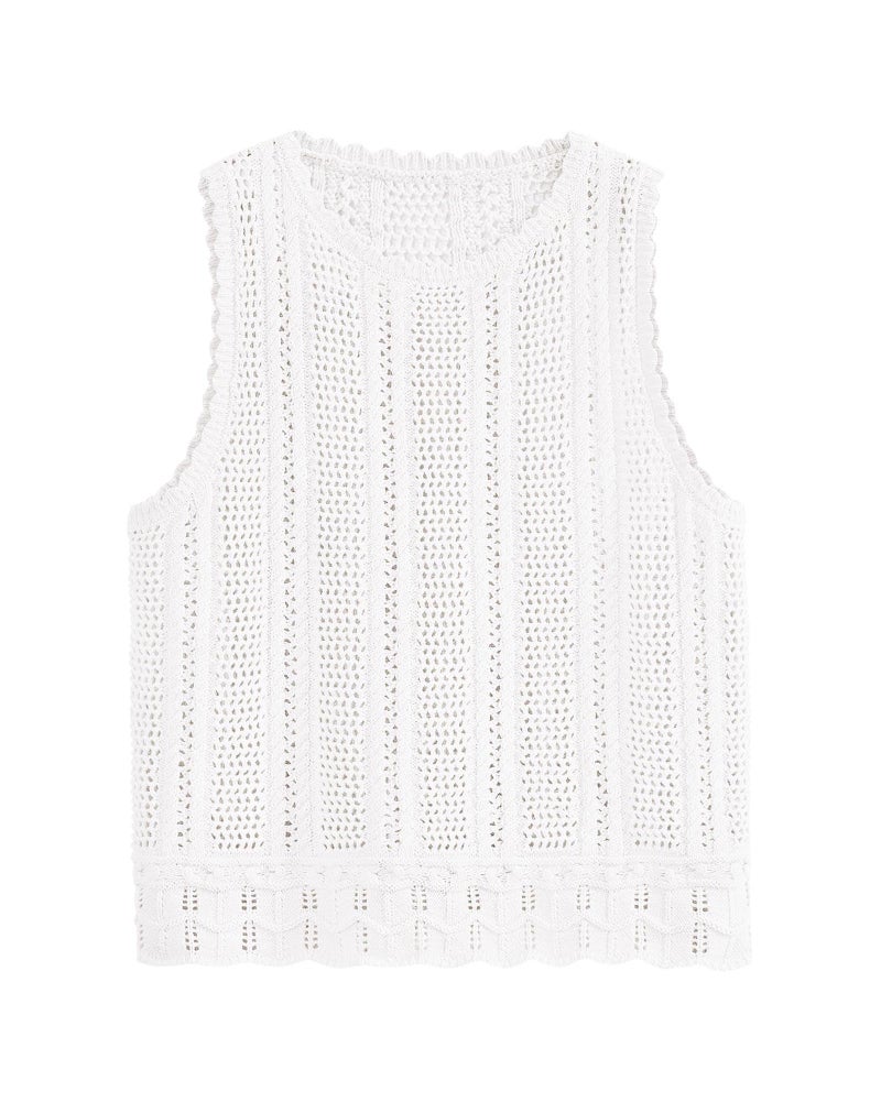 KIRUNDO Beach Vacation Clothes for Women Spring Summer Crochet Sweater Vest Tank Tops Cover Ups Resort Cruise Outfits 2026(White, Large) - Image 1