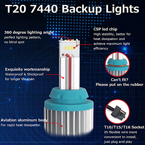 OPP ULITE 7440 Led Bulbs for Backup Reverse Lights 2400LM Extremely Bright CSP 9 SMD Plug and Play 6500K White 2pc T20 7443NA 7441 WY21W W21W 7443 Led bulb (T20/7440 Back-up) - Image 2
