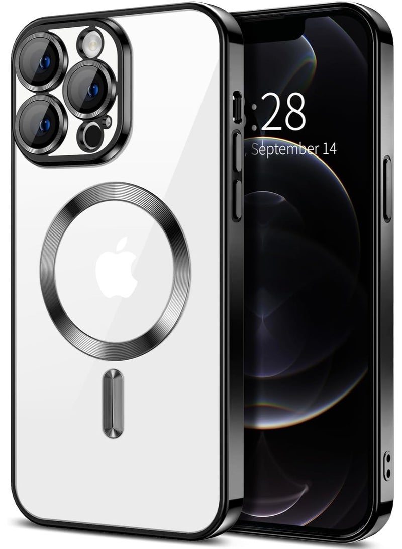 جراب مطلي بالكهرباء لهاتف iPhone 12 Pro Max مع حماية كاملة لعدسة الكاميرا متوافق مع الشحن اللاسلكي MagSafe، غطاء مغناطيسي ناعم مقاوم للصدمات من مادة TPU (أسود) - Image 1