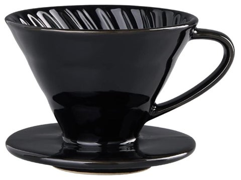 V60 Ceramic Dripper 1~4 Cup Made of High Fired Ceramic Material Pour Over Coffee Dripper/Coffee Maker, Ceramic Slow Brewing Accessories for Home, Cafe, Restaurants, Strong Flavor Brewer, Size 02 Black