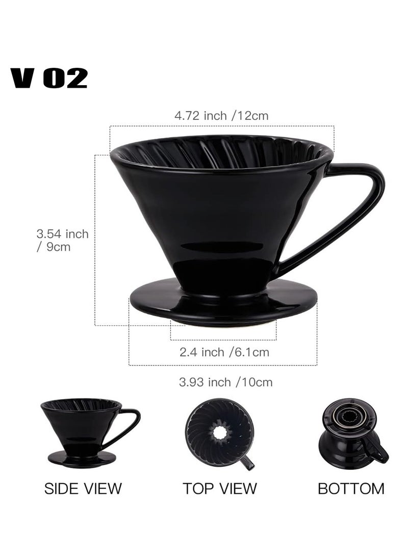 TDAO V60 Ceramic Dripper 1~4 Cup Made of High Fired Ceramic Material Pour Over Coffee Dripper/Coffee Maker, Ceramic Slow Brewing Accessories for Home, Cafe, Restaurants, Strong Flavor Brewer, Size 02 Black - Image 3