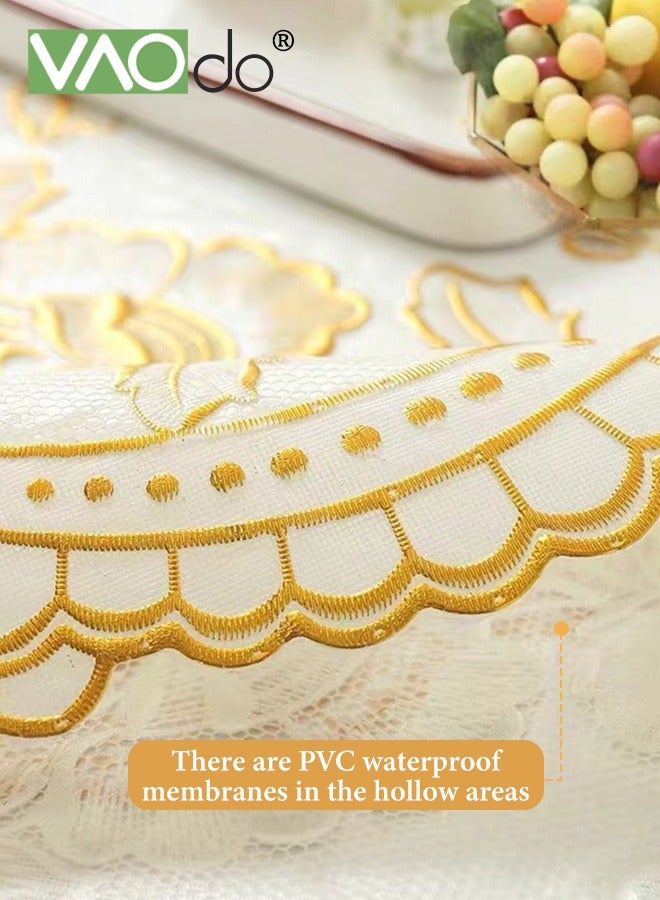 VAOdo Waterproof Round Table Cloth, Gold Stamping Process Flower Embroidered Tablecloth, Anti-fouling Fabric Table Cover for Kitchen Dinner Party Wedding Restaurant - Image 4