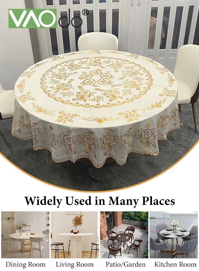 VAOdo Waterproof Round Table Cloth, Gold Stamping Process Flower Embroidered Tablecloth, Anti-fouling Fabric Table Cover for Kitchen Dinner Party Wedding Restaurant - Image 3
