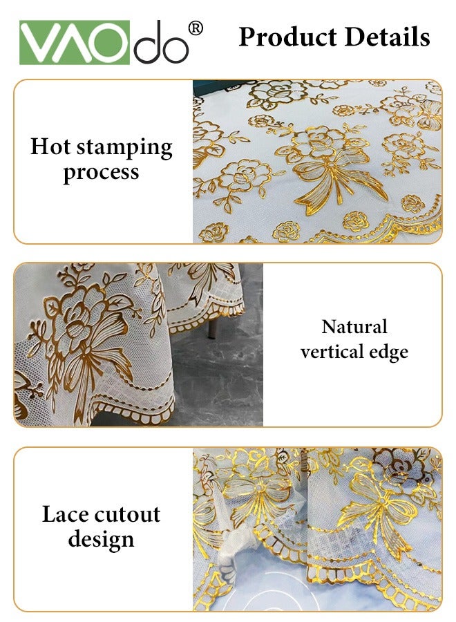 VAOdo Waterproof Round Table Cloth, Gold Stamping Process Flower Embroidered Tablecloth, Anti-fouling Fabric Table Cover for Kitchen Dinner Party Wedding Restaurant - Image 5