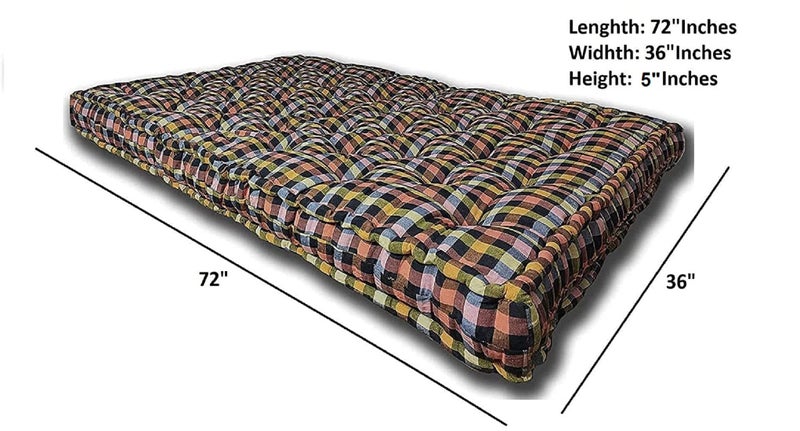 ATOOTFUSION 5 Inch Height Single Bed Soft Cotton Mattress – Multicolour Cotton Gadda Box (72x36x5 Inches) - Image 2