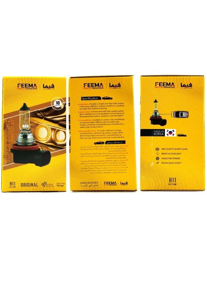 FEEMA H11 Premium Halogen Headlight Bulb 12V 55W, Quartz Glass Car Headlamp, Bright Clear Light Output, Fog Light Replacement, Long Life Automotive Lighting, Made in Korea, 10 Pc - Image 2