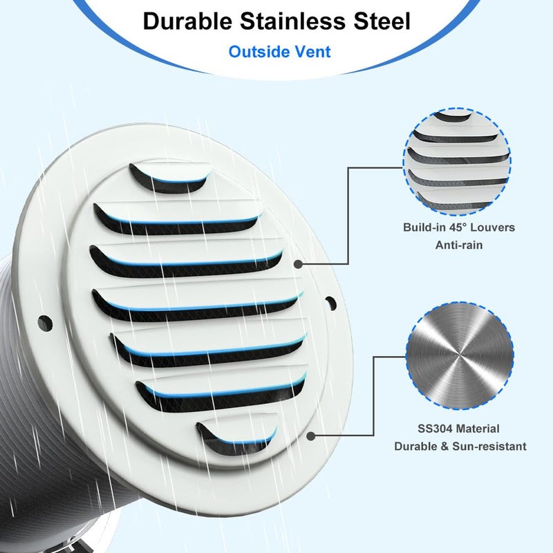 Weiworld Passive Air Vent 4inch Fresh Air Intake, Energy Efficient, Aluminium Telescopic Duct & Stainless Steel 304 Grille (No Motor) - Image 4