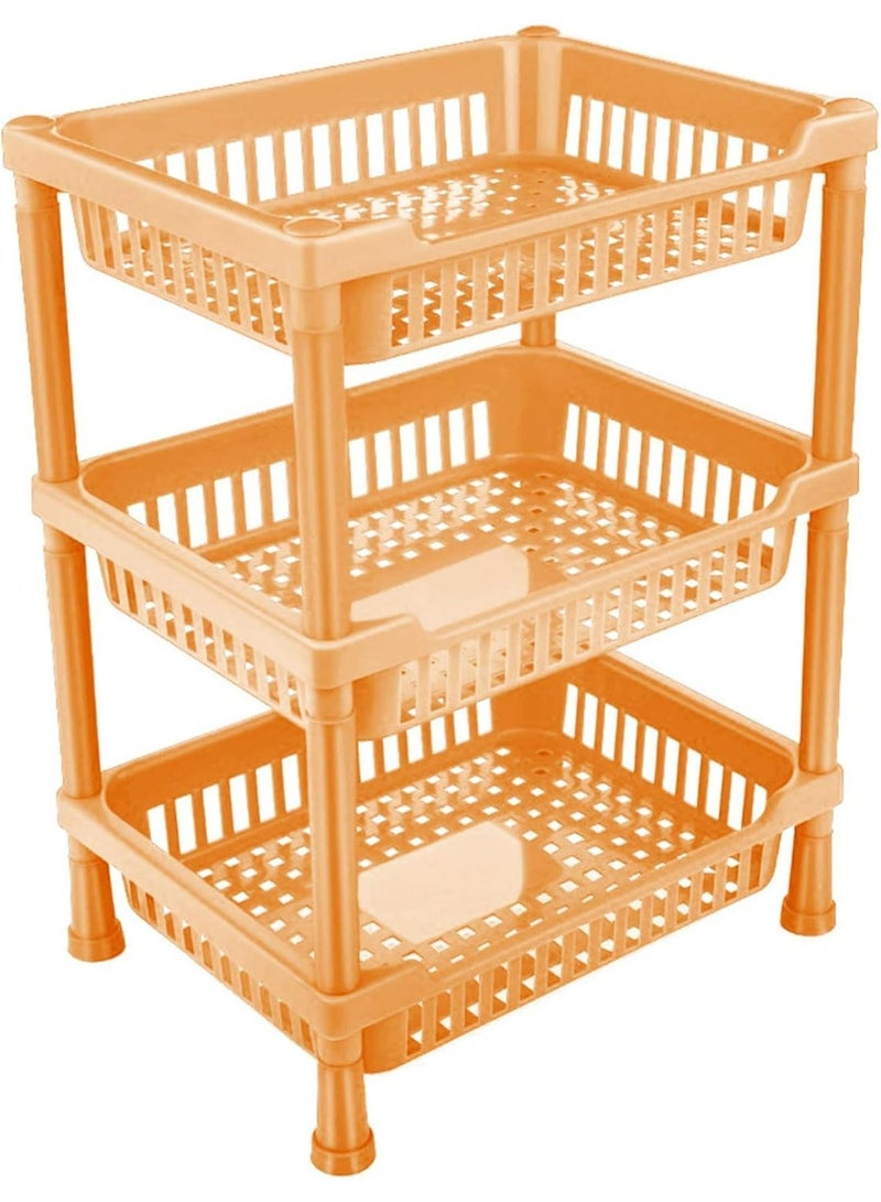 Dunekart 3 Layer Multipurpose Plastic Storage Rack for Kitchen & Office| Fruit Vegetable Basket Organizer with Dish Rack,Stackable Shelf for Pantry - orange - Image 2