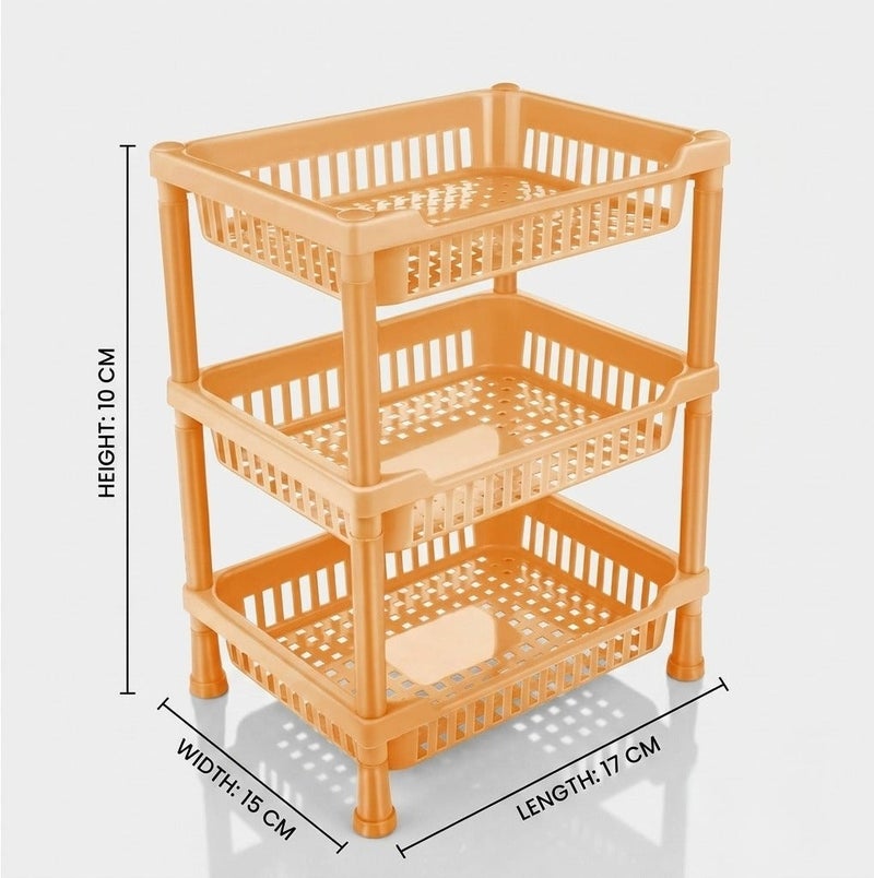 Dunekart 3 Layer Multipurpose Plastic Storage Rack for Kitchen & Office| Fruit Vegetable Basket Organizer with Dish Rack,Stackable Shelf for Pantry - orange - Image 3