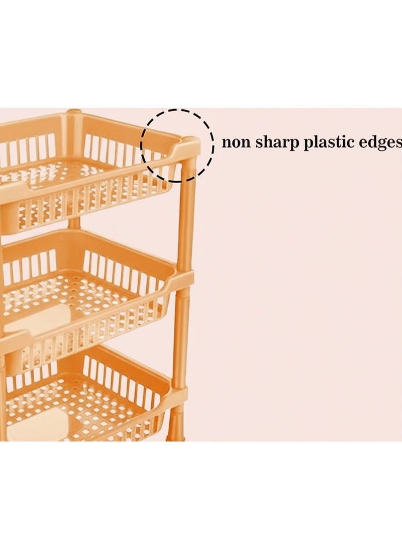 Dunekart 3 Layer Multipurpose Plastic Storage Rack for Kitchen & Office| Fruit Vegetable Basket Organizer with Dish Rack,Stackable Shelf for Pantry - orange - Image 5