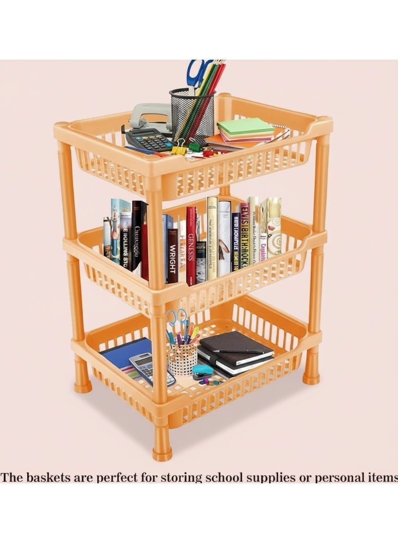 Dunekart 3 Layer Multipurpose Plastic Storage Rack for Kitchen & Office| Fruit Vegetable Basket Organizer with Dish Rack,Stackable Shelf for Pantry - orange - Image 4