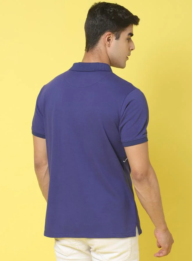 Styli Men Navy Blue Graphic Print Polo T-Shirt By Door74