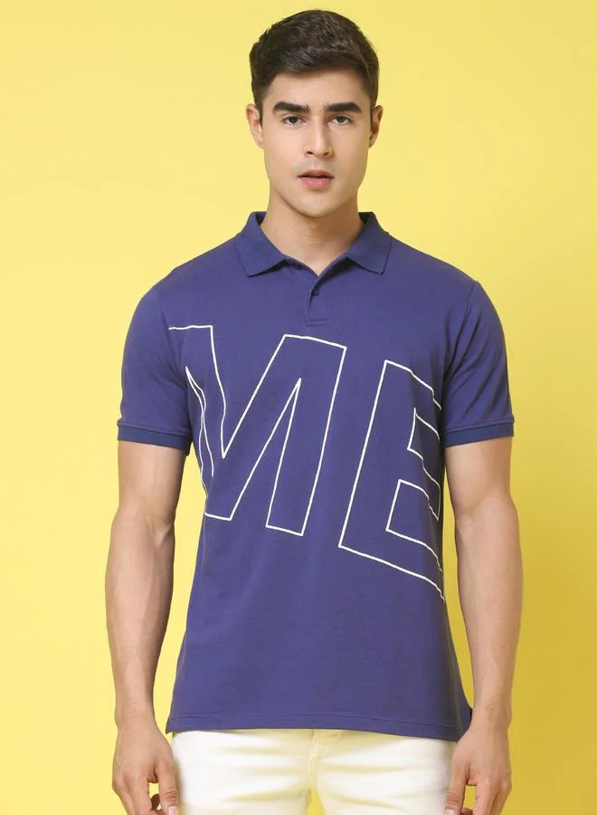Styli Men Navy Blue Graphic Print Polo T-Shirt By Door74