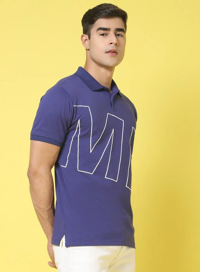 Take Two Men Navy Blue Graphic Print Polo T-Shirt