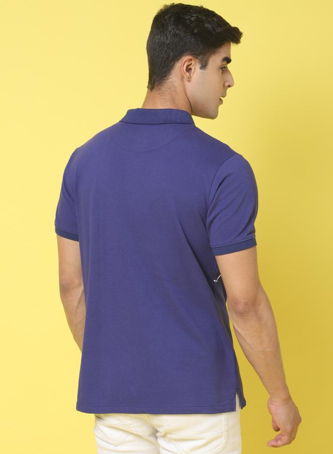 Take Two Men Navy Blue Graphic Print Polo T-Shirt - Image 2