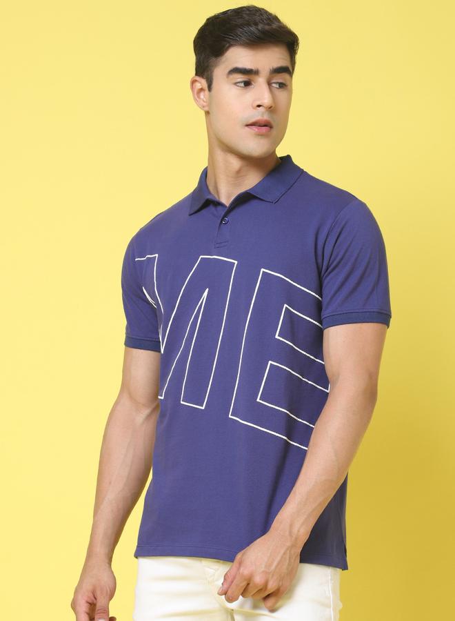 Take Two Men Navy Blue Graphic Print Polo T-Shirt - Image 3