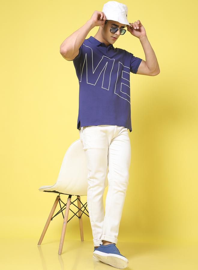 Take Two Men Navy Blue Graphic Print Polo T-Shirt - Image 5