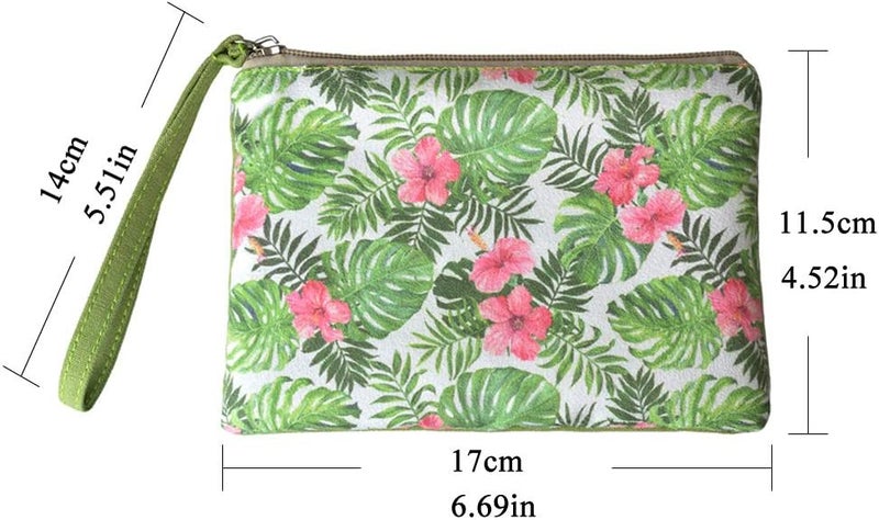 Rantanto Small Cute Cash Coin Purse, Canvas Change Purse, Kawaii Coin Pouch With Handle Christmas Gift For Women Teenager Girls (BG0012 Tropical Leaves) - Image 2