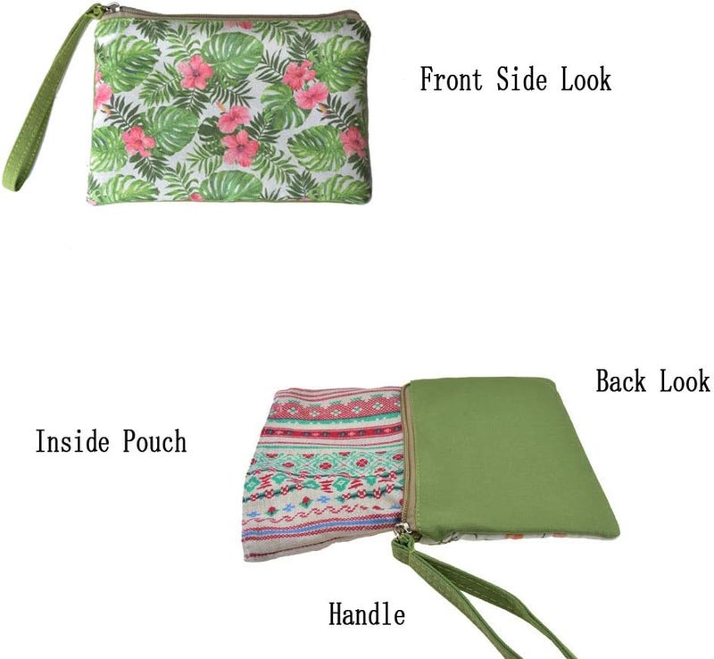 Rantanto Small Cute Cash Coin Purse, Canvas Change Purse, Kawaii Coin Pouch With Handle Christmas Gift For Women Teenager Girls (BG0012 Tropical Leaves) - Image 3