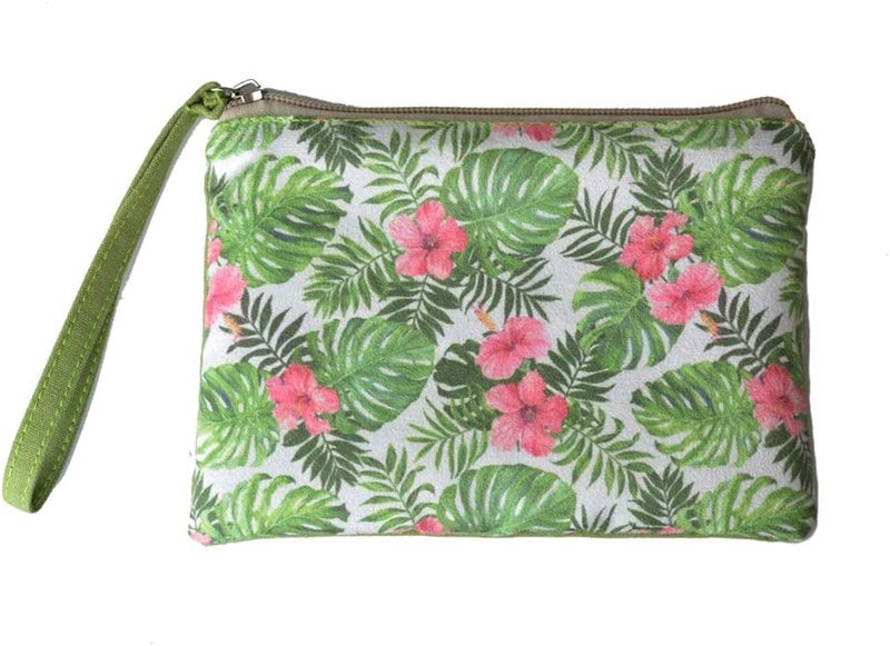 Rantanto Small Cute Cash Coin Purse, Canvas Change Purse, Kawaii Coin Pouch With Handle Christmas Gift For Women Teenager Girls (BG0012 Tropical Leaves) - Image 1