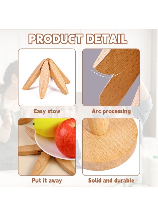 مجموعة حوامل خشبية طبيعية قابلة للطي من خشب الجوز الاسود - 2 حوامل + 1 حامل للاطباق الساخنة والوعاء والوعاء وابريق الشاي وحوامل الاواني الساخنة (خشب الزان) - Image 5