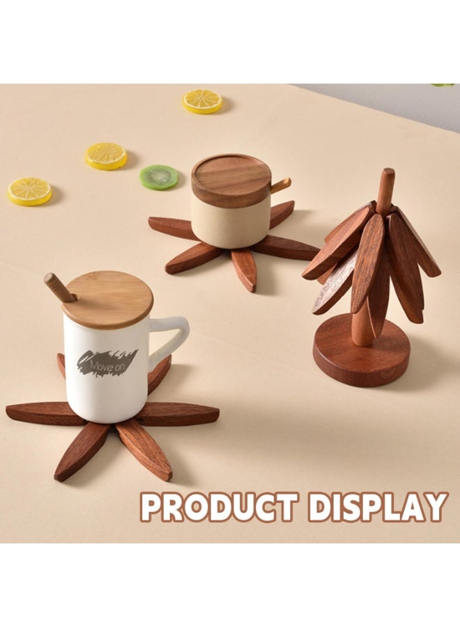 مجموعة حوامل خشبية طبيعية قابلة للطي من خشب الجوز الاسود - 2 حوامل + 1 حامل للاطباق الساخنة والوعاء والوعاء وابريق الشاي وحوامل الاواني الساخنة (خشب الزان) - Image 4