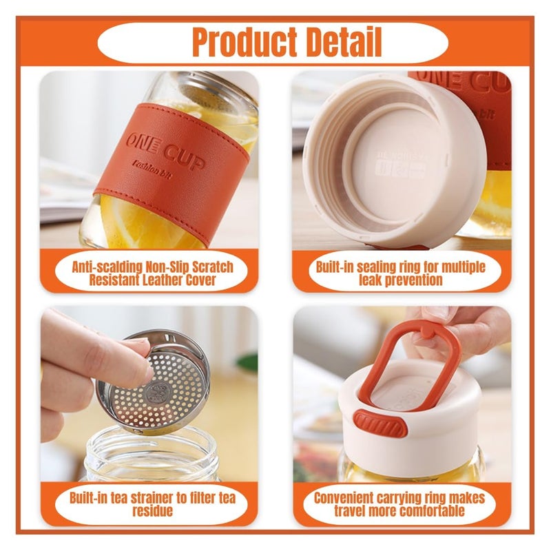 KitchAntique KitchAntique 300ML DoubleWall Glass Water Bottle Tea Water Separation Bottle with Stainless Steel Tea Infuser Perfect for Loose Tea Detox Fruit Water Travel Camping Gifting - Image 5