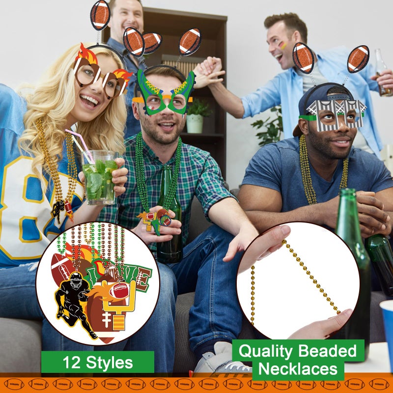 Kenning 36 Pcs Football Party Decorations Football Photo Props 12 Footballs Beaded Necklaces 12 Headbands 12 Touchdown Paper Glasses Accessories for Sport Footballs Birthday Party Favors Supplies - Image 5