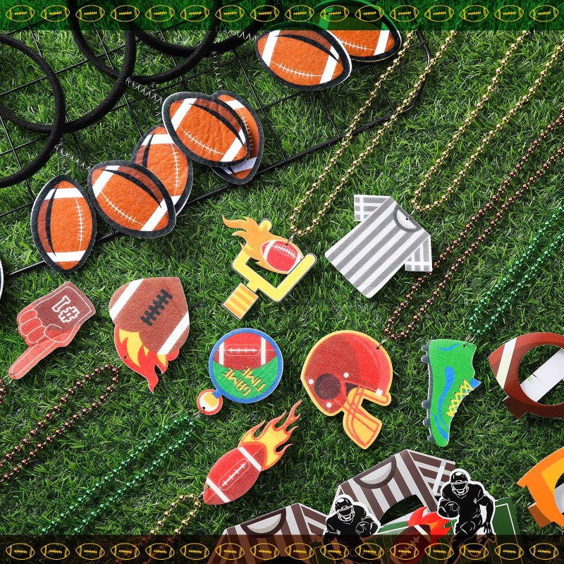 Kenning 36 Pcs Football Party Decorations Football Photo Props 12 Footballs Beaded Necklaces 12 Headbands 12 Touchdown Paper Glasses Accessories for Sport Footballs Birthday Party Favors Supplies - Image 4