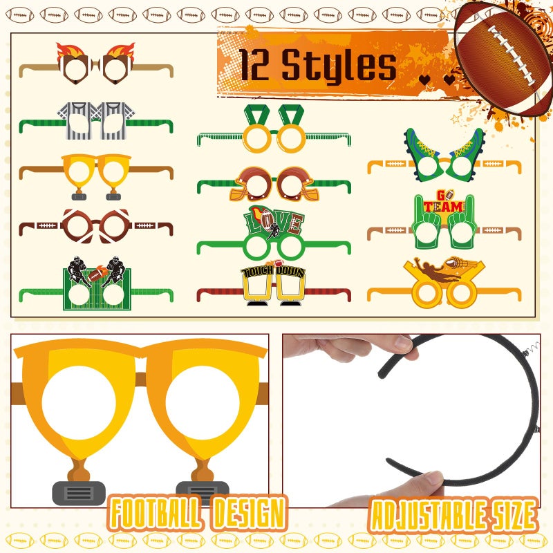 Kenning 36 Pcs Football Party Decorations Football Photo Props 12 Footballs Beaded Necklaces 12 Headbands 12 Touchdown Paper Glasses Accessories for Sport Footballs Birthday Party Favors Supplies - Image 3