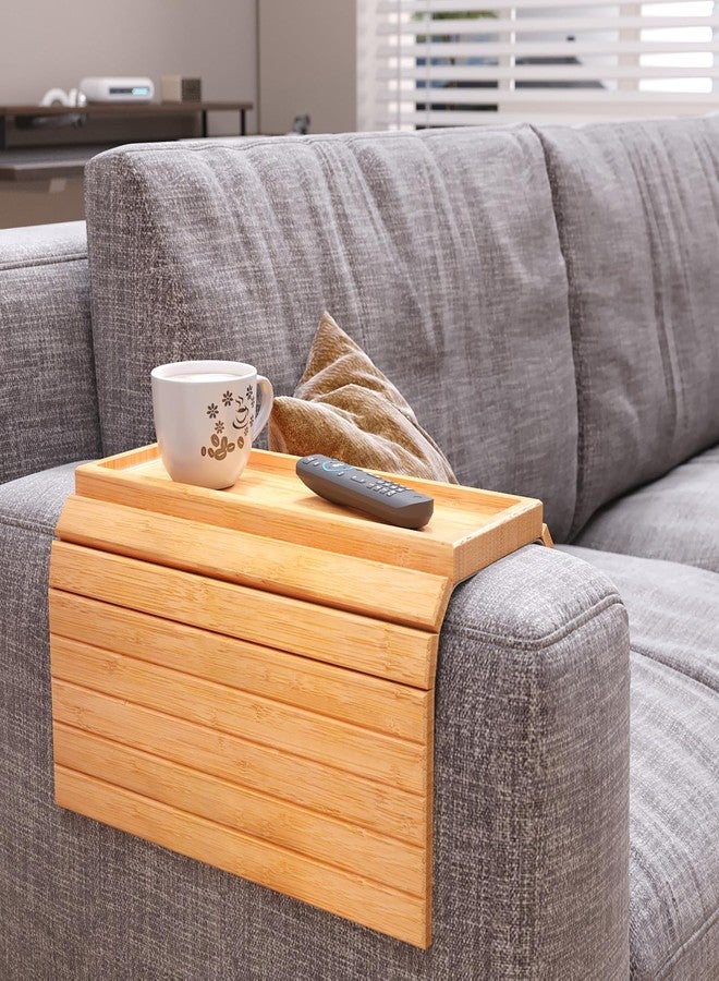 Danfoxer Sofa Arm Tray,Bamboo Folding Couch Arm Tray,Sofa Armrest Trays with Anti-Slip Pad for Drinks,Snacks,Phone,Remote Control（Natural） - Image 2