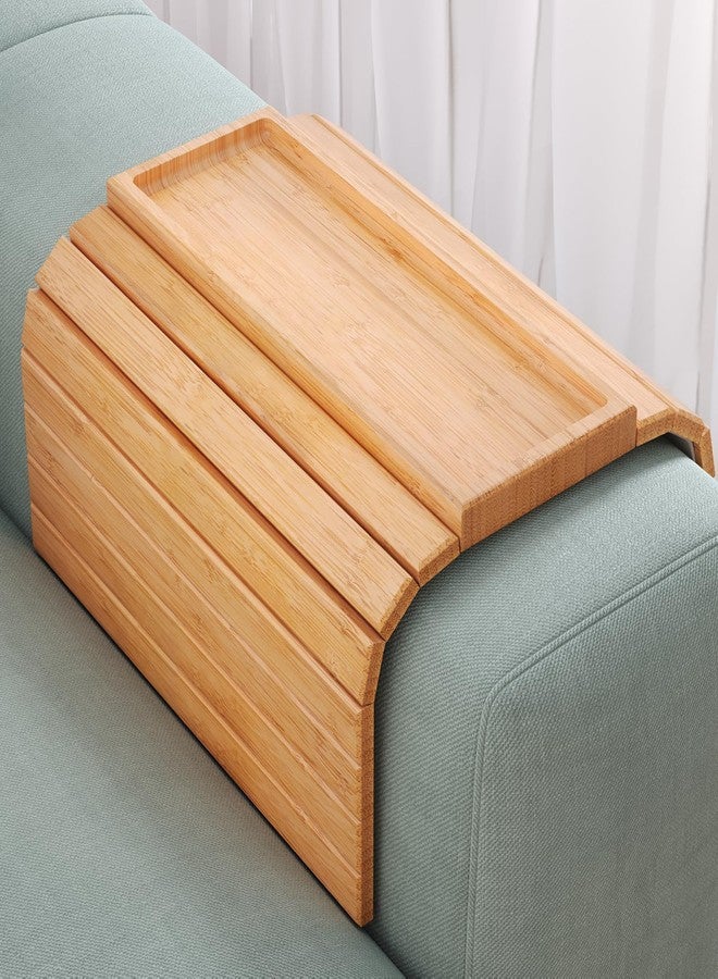 Danfoxer Sofa Arm Tray,Bamboo Folding Couch Arm Tray,Sofa Armrest Trays with Anti-Slip Pad for Drinks,Snacks,Phone,Remote Control（Natural） - Image 1