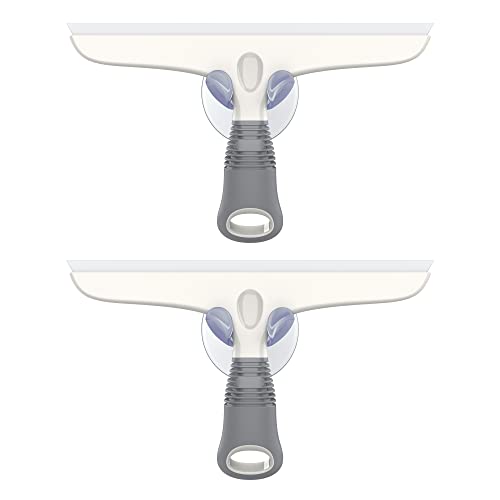 Mr Siga MR.SIGA Multi-Purpose Silicon Squeegee for Window, Glass, Shower Door, Car Windshield, Heavy Duty Window Scrubber, Includes Suction Hook, 10 inch, White & Gray, 2 Pack