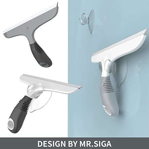 Mr Siga MR.SIGA Multi-Purpose Silicon Squeegee for Window, Glass, Shower Door, Car Windshield, Heavy Duty Window Scrubber, Includes Suction Hook, 10 inch, White & Gray, 2 Pack - Image 3