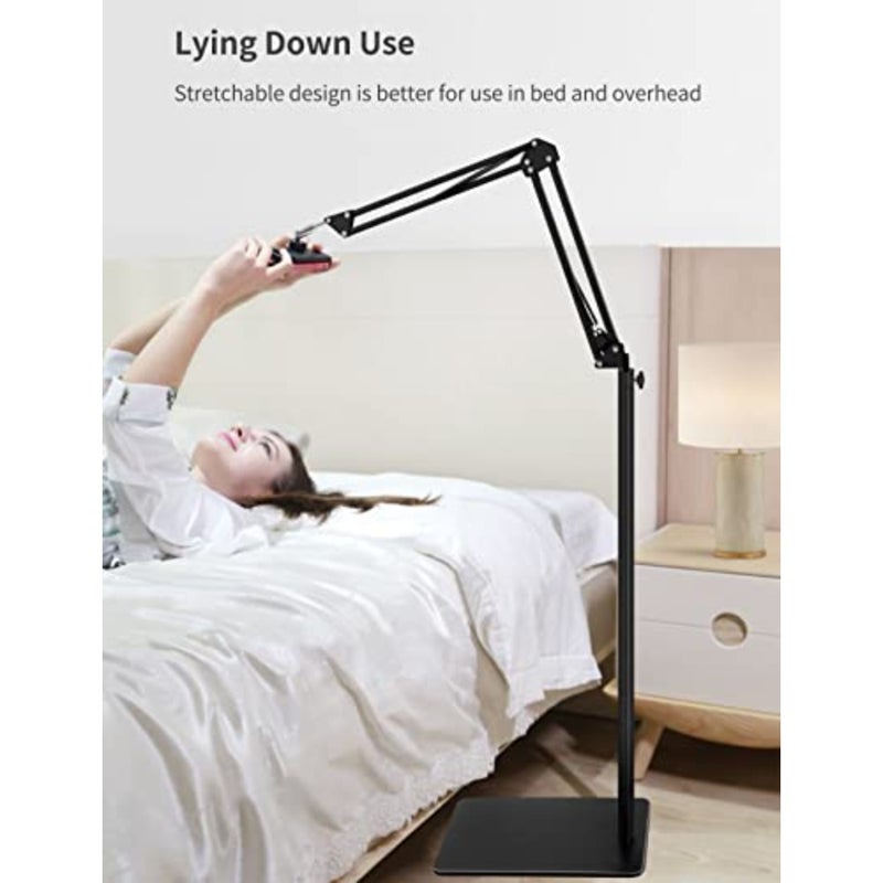 Tablet Floor Stand with Double Weight Base, Overhead Bed Phone Mount Height Adjustable Arm Stretchable Stand Holder, Compatible with iPad Mini Air Pro, Galaxy Tab, Kindle, Switch, Cell Phones - Image 2