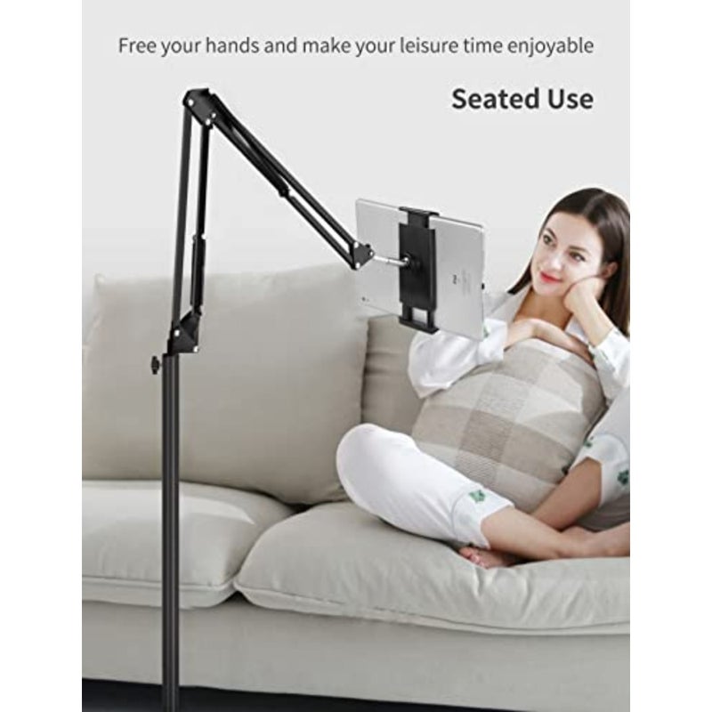 Tablet Floor Stand with Double Weight Base, Overhead Bed Phone Mount Height Adjustable Arm Stretchable Stand Holder, Compatible with iPad Mini Air Pro, Galaxy Tab, Kindle, Switch, Cell Phones - Image 3