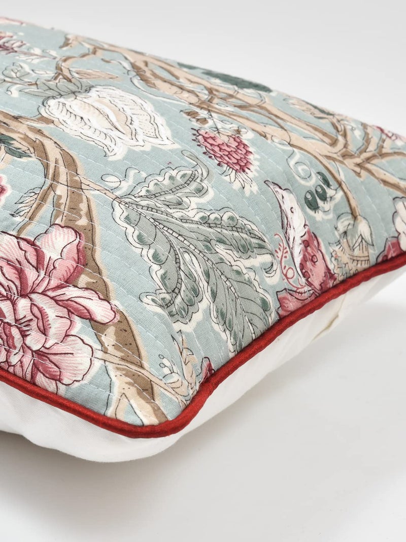 Clasiko Cushion Covers Set of 2; 12x18 Inches; Maroon Pink Flowers 16520 - Image 5